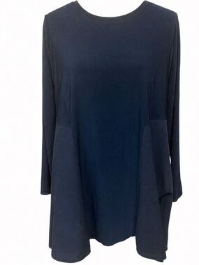 Sun Kim Navy Asymmetrical Tunic M Lagenlook Avant Garde Designer Top